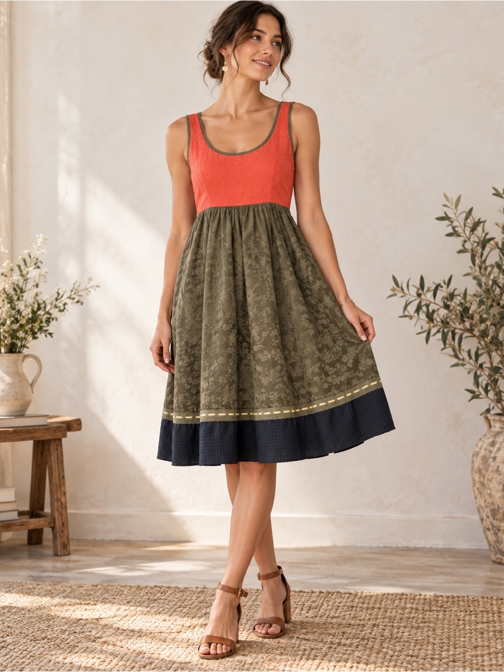 Anthropologie Moulinette Soeurs Silk Imprint Colorblock Dress Size 8 No Belt